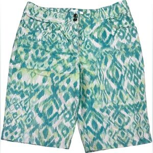Chico's Green Blue Bermuda Shorts sz 1.5 Medium 8 EUC Cotton Spandex Blend